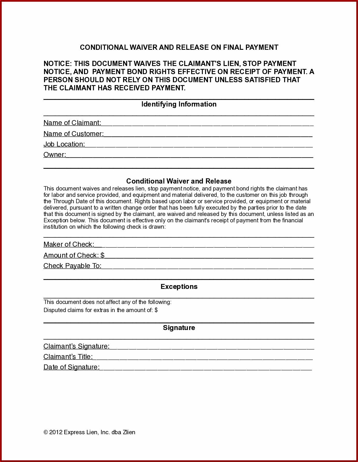 Colorado Workers Compensation Waiver Form