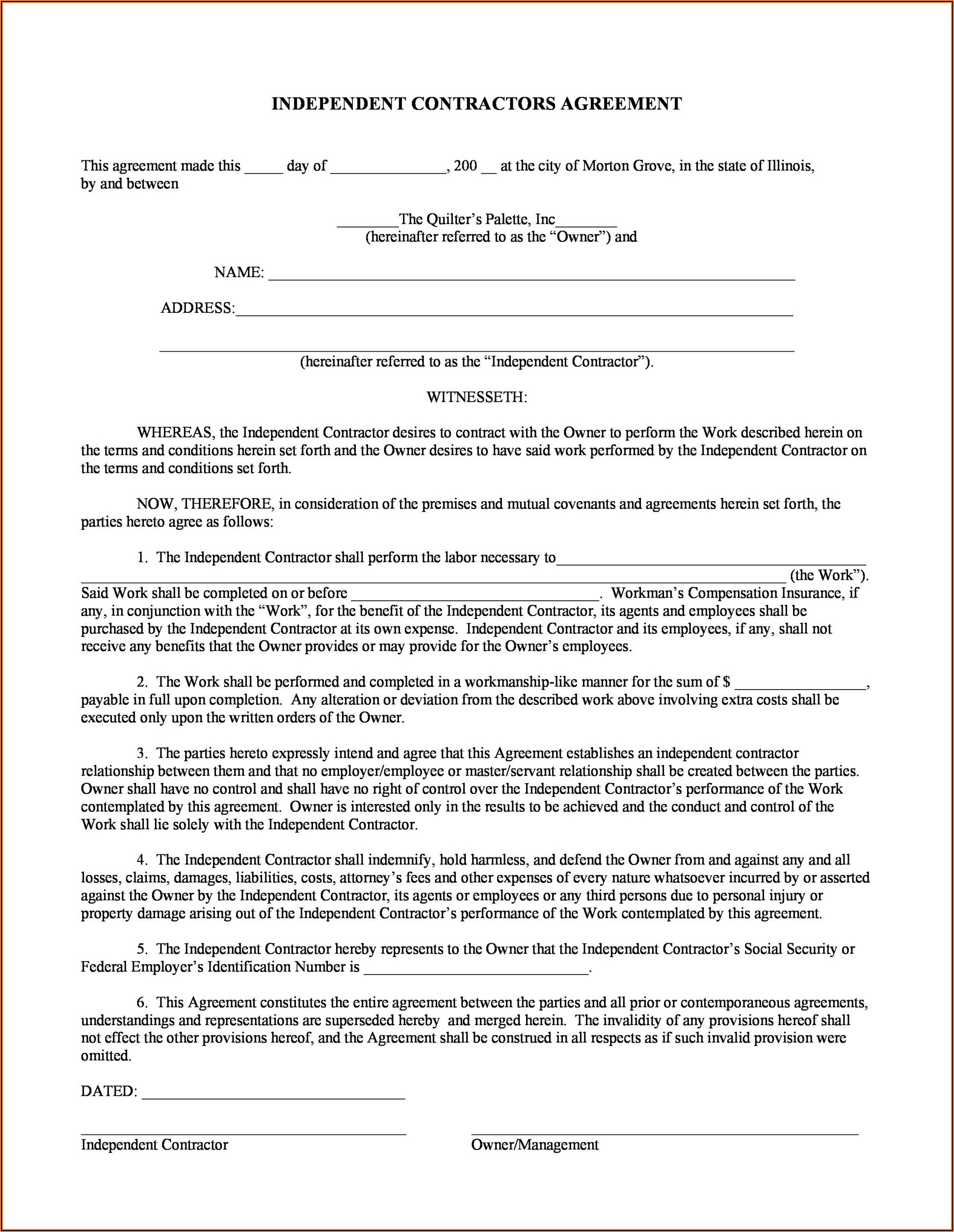 Contractor Template Agreement