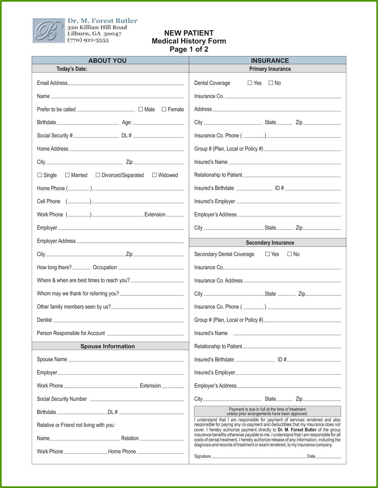 Dental Patient Forms Template