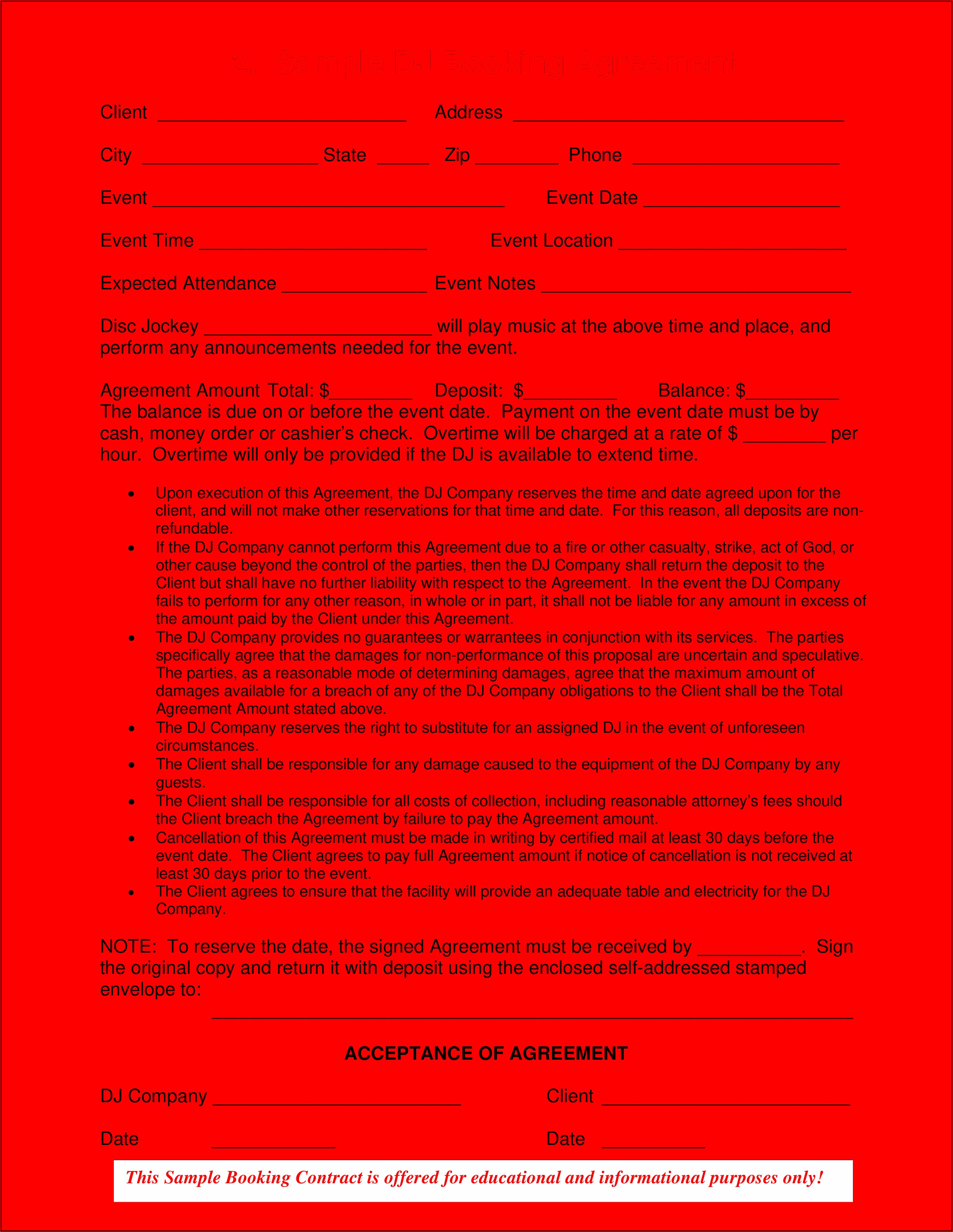 Dj Contract Forms