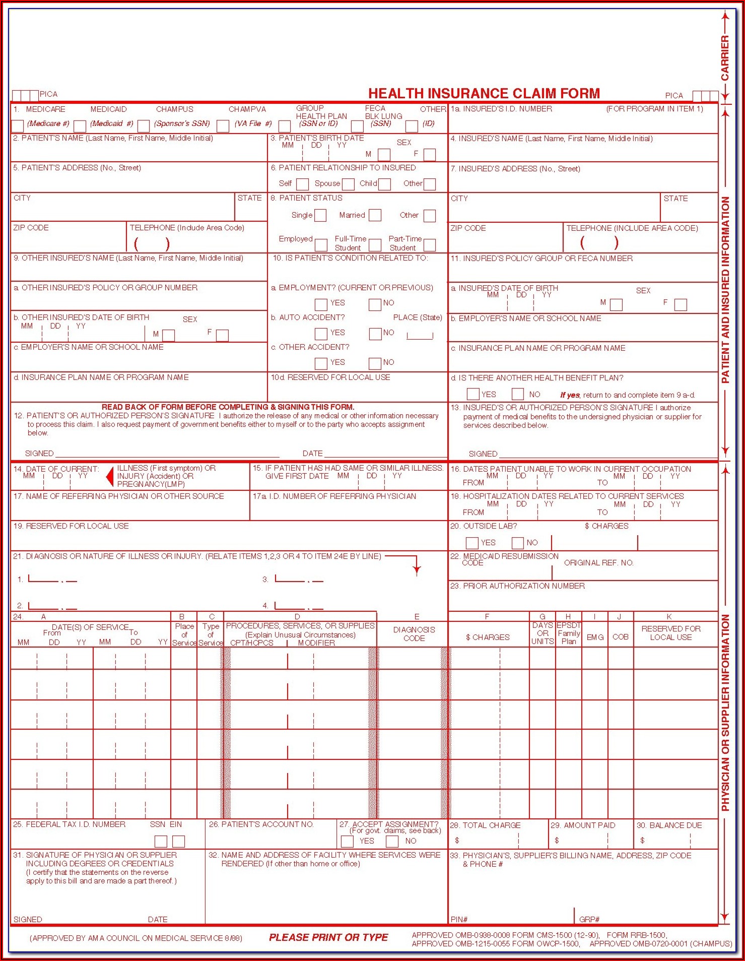 Fillable 1500 Claim Form Free