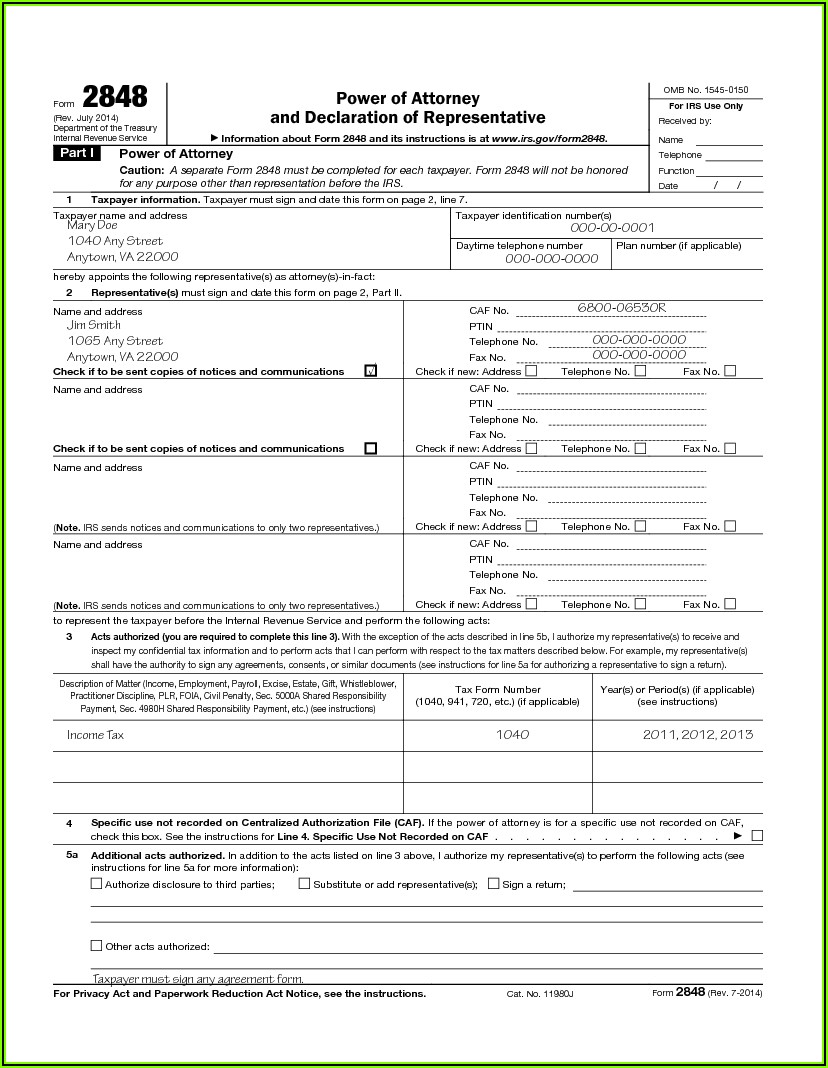 Fillable Power Of Attorney Form 2848