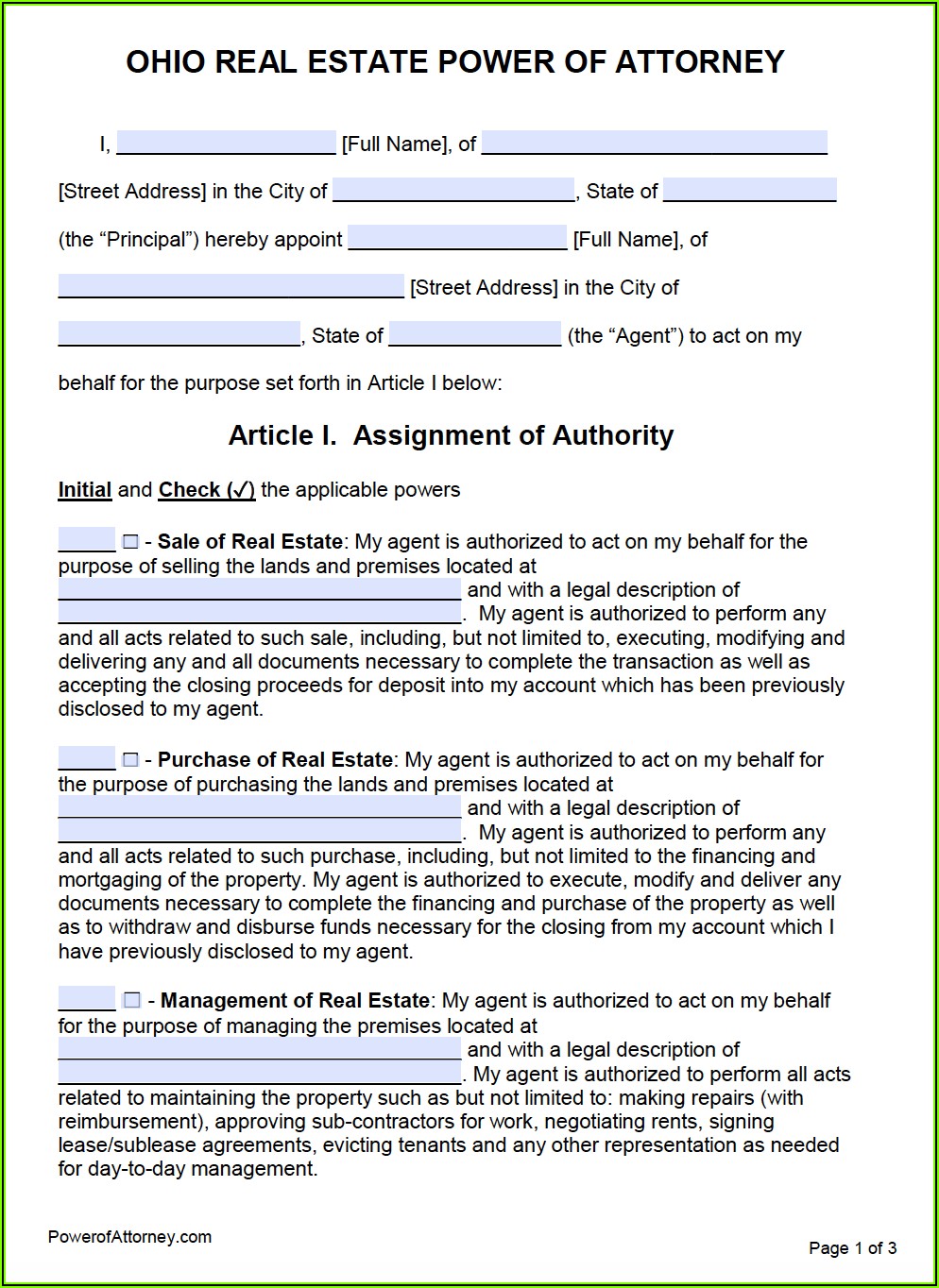 Financial Power Of Attorney Form State Of Ohio