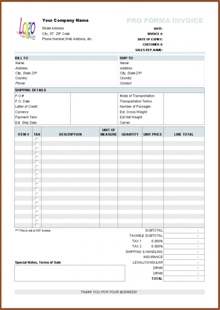 Free Excel Proforma Invoice Template