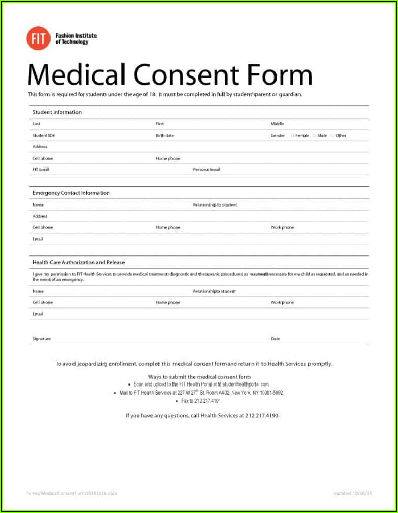 Free Medical Consent Form For Child While Parents Are Away