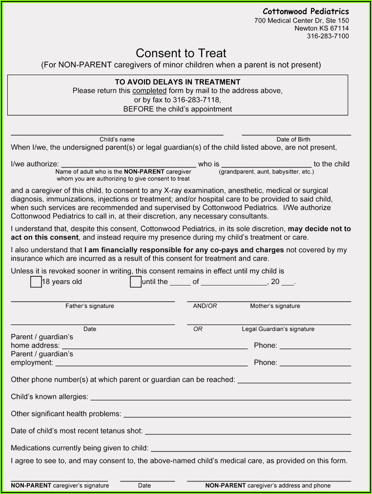 Free Medical Consent Form For Minor