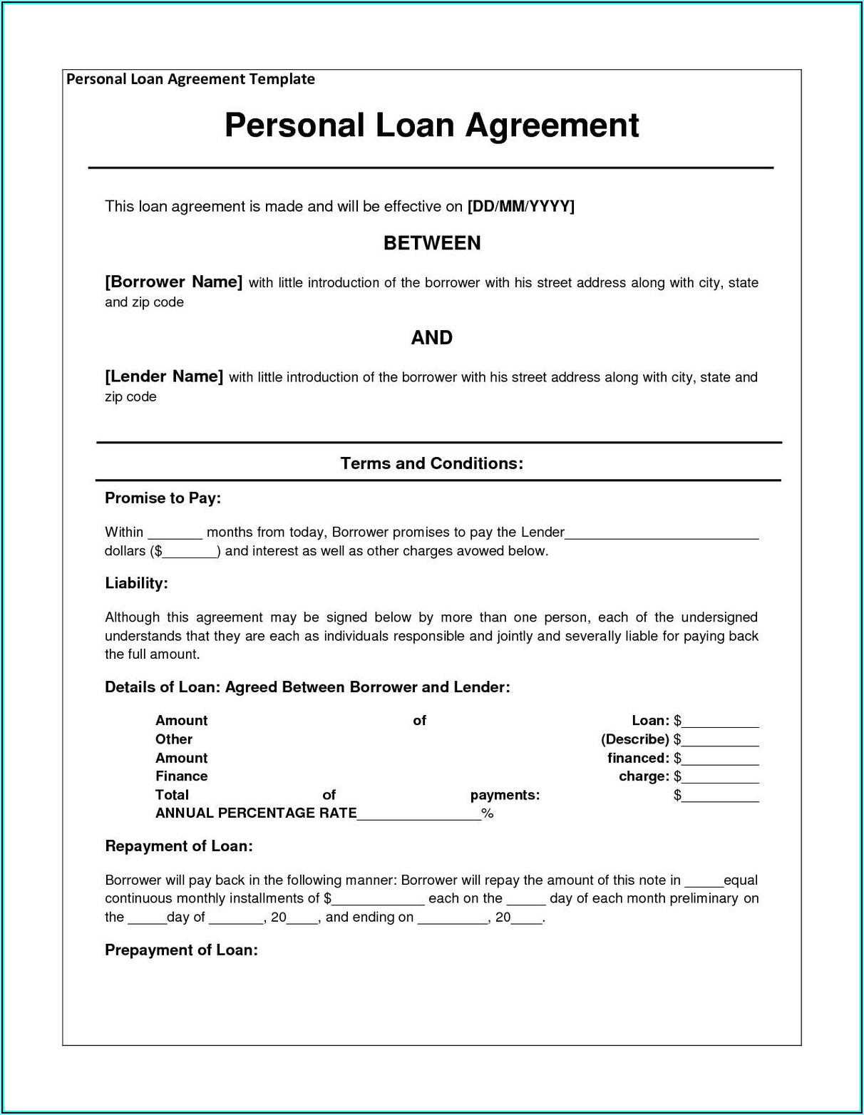 Free Personal Loan Document Template