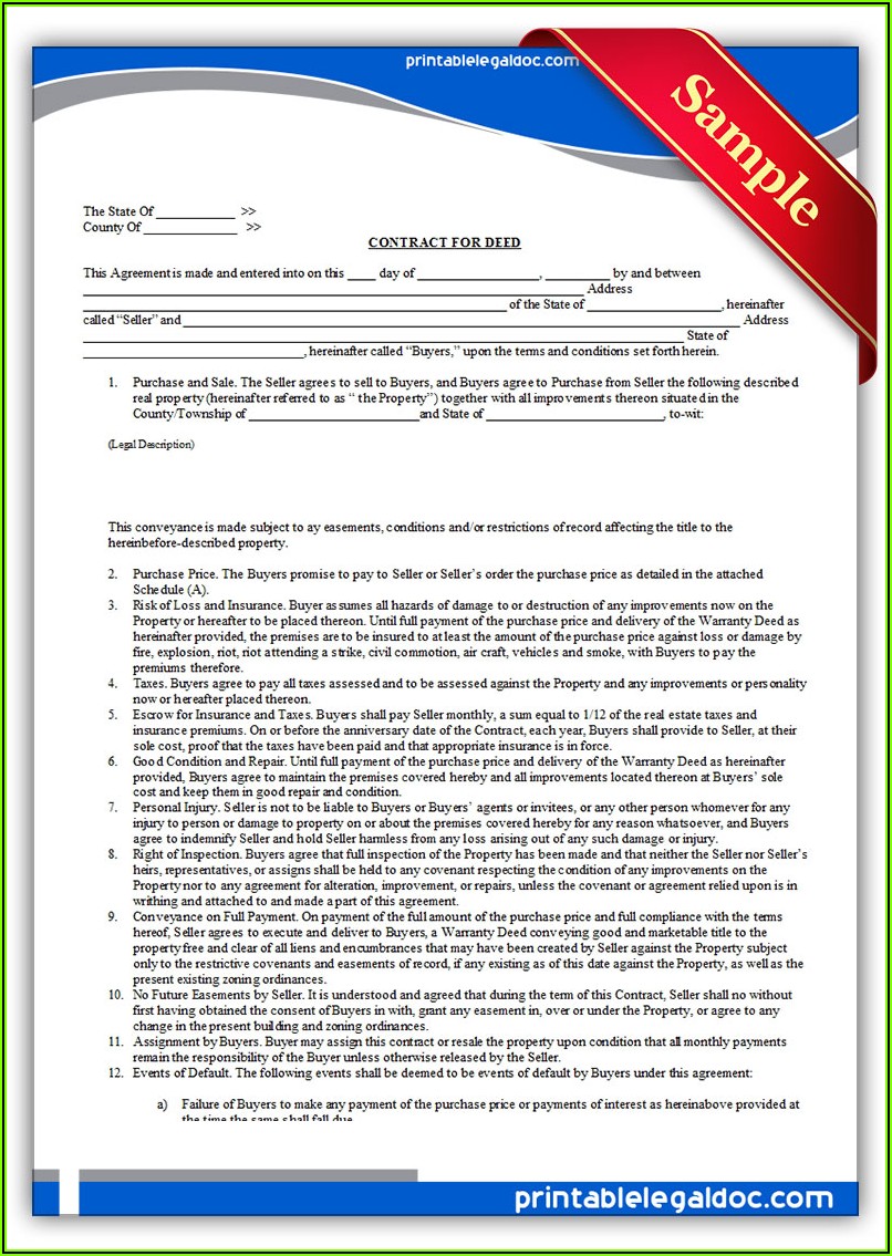 Free Printable Contract For Deed Forms