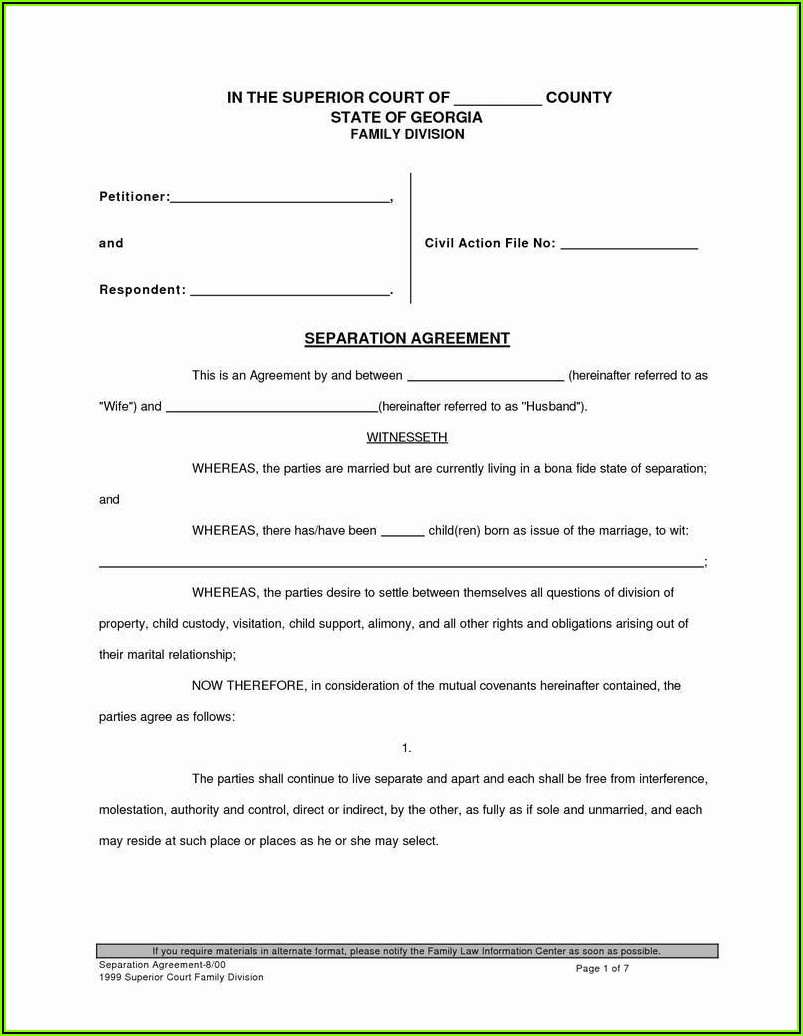 Free Printable Uncontested Divorce Forms Georgia