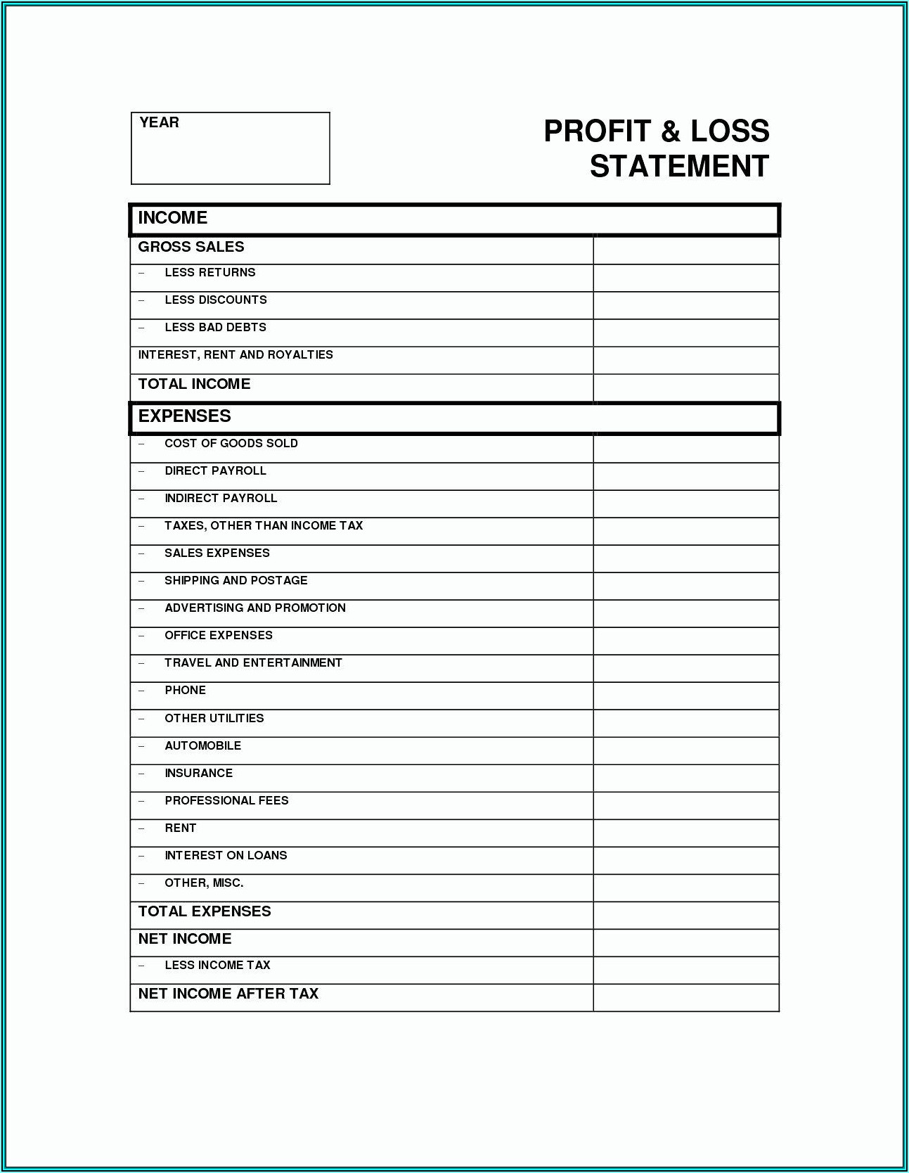 Free Sample Profit And Loss Statement For Self Employed