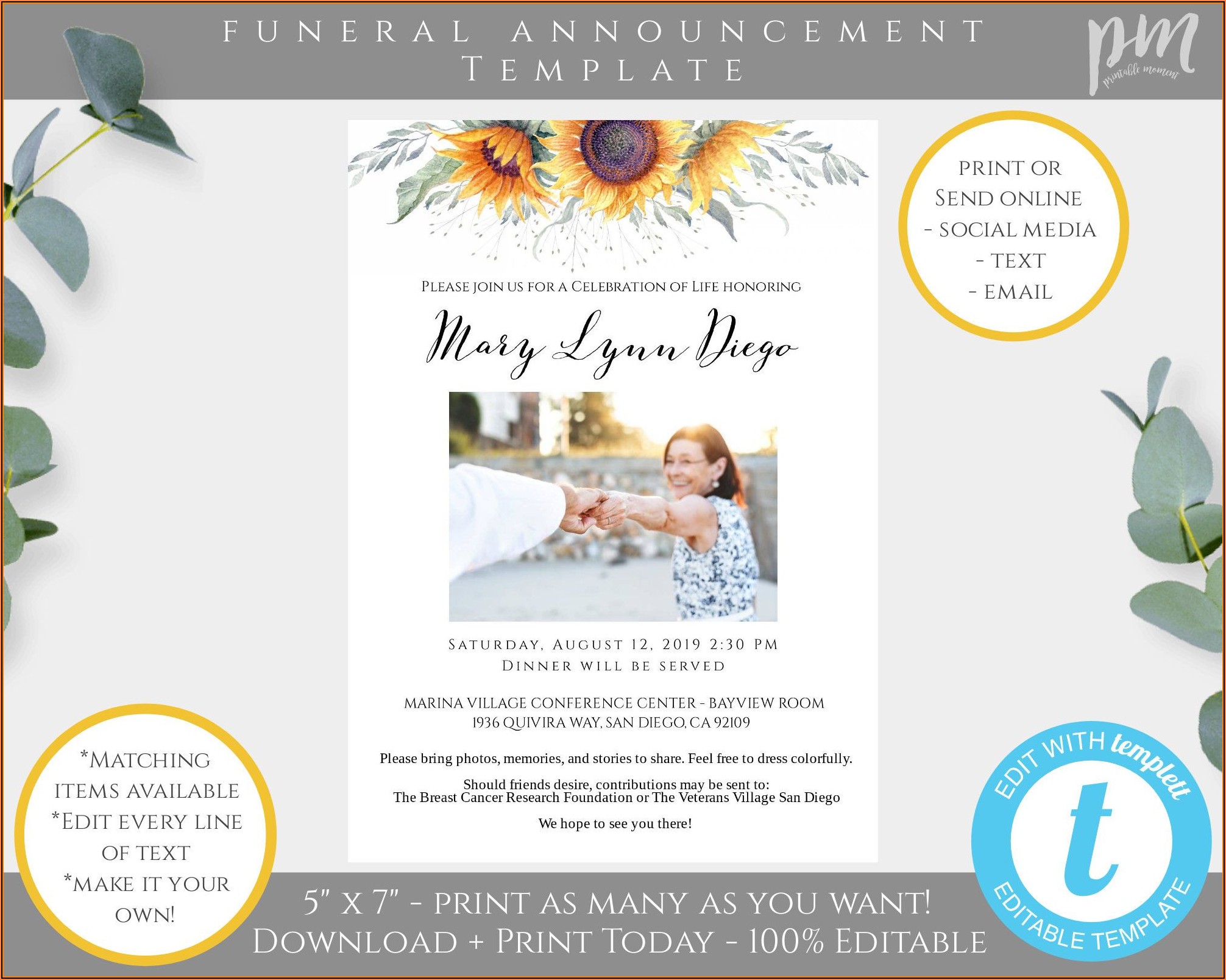 Funeral Service Announcement Template