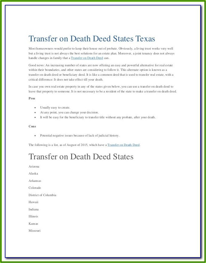 Hawaii Transfer On Death Deed Form