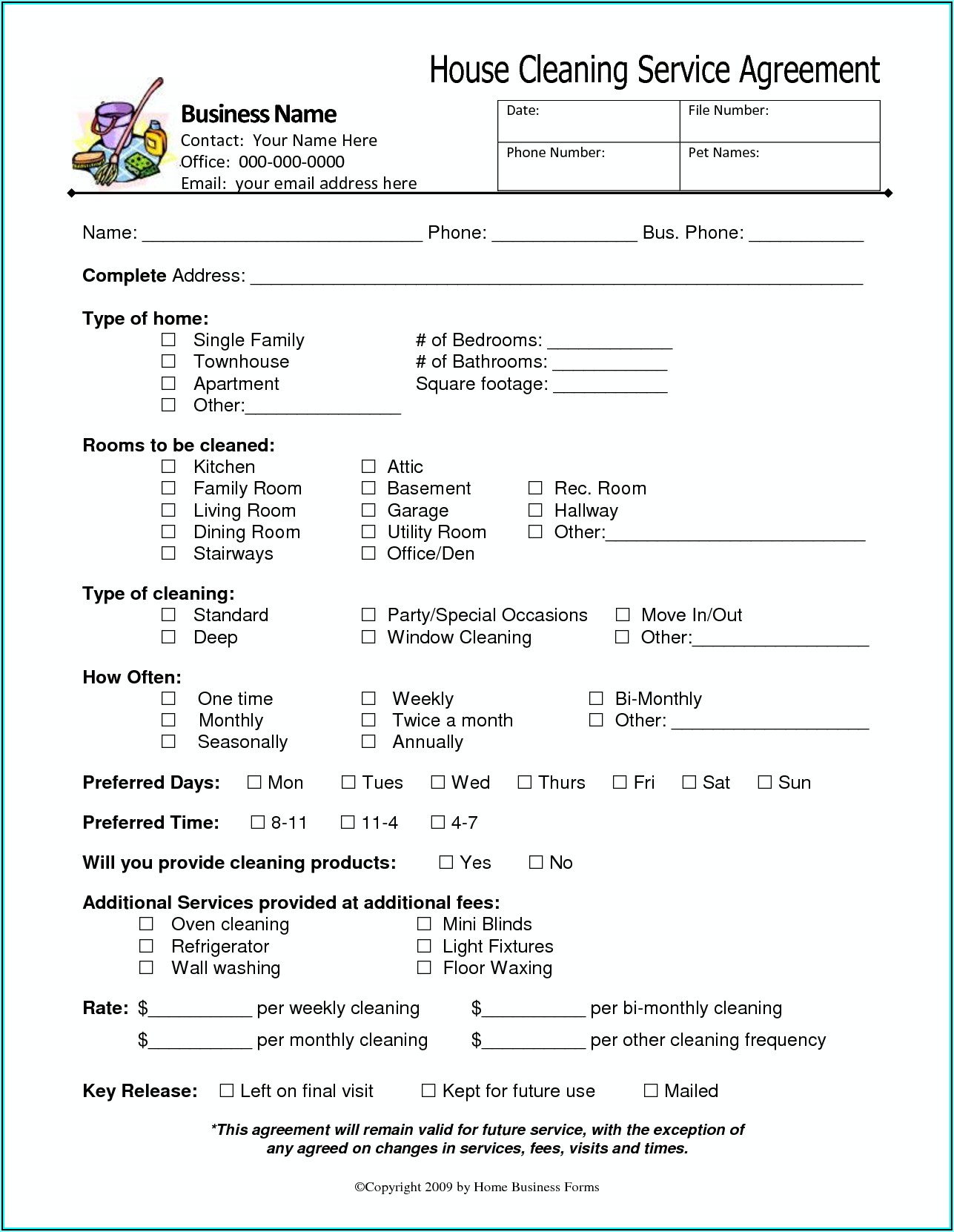 House Cleaning Contract Forms Free