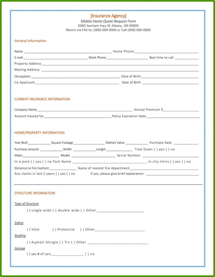 Insurance Quote Request Form Template