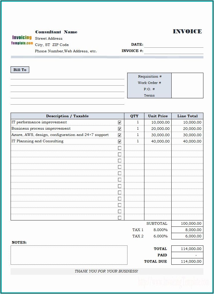 Invoice For Consulting Services Free Template