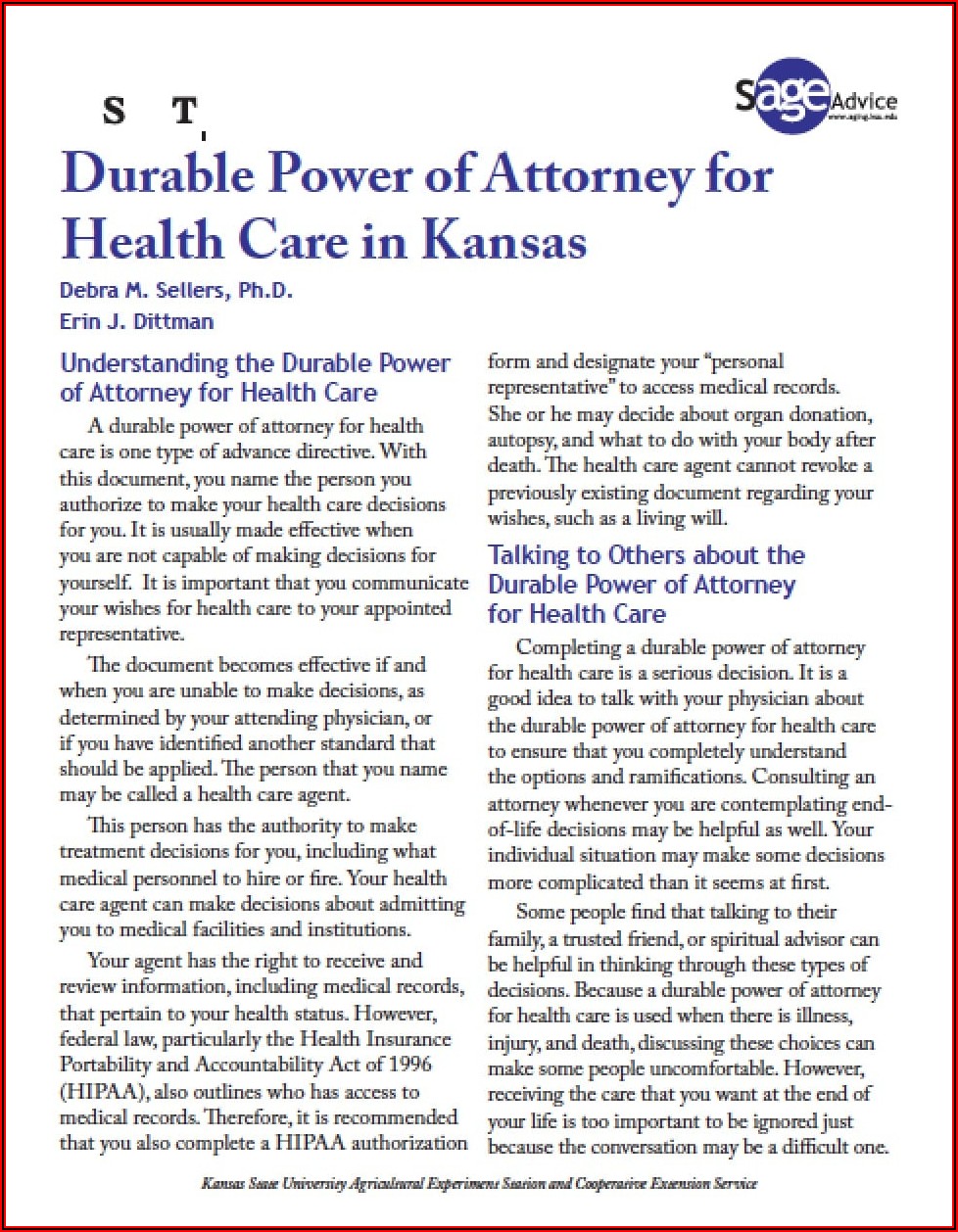 Kansas Durable Financial Power Of Attorney Form