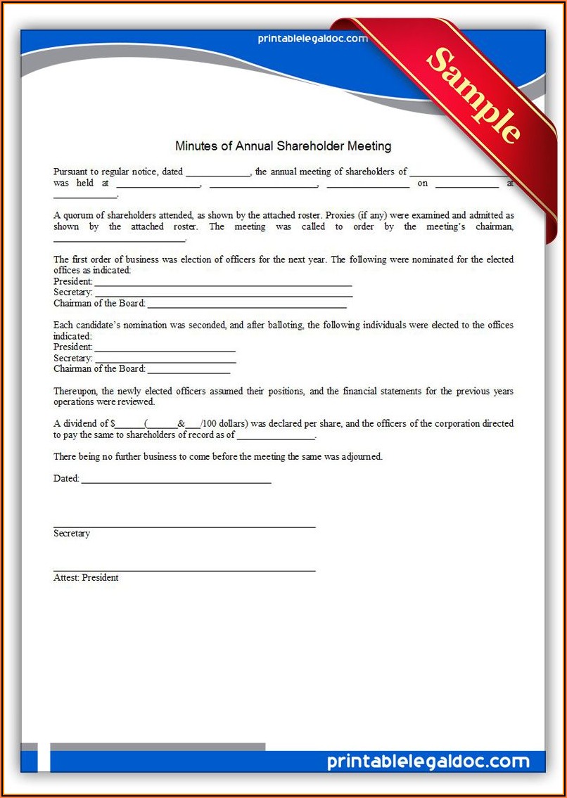 Minutes Of Annual Meeting Of Shareholders Template