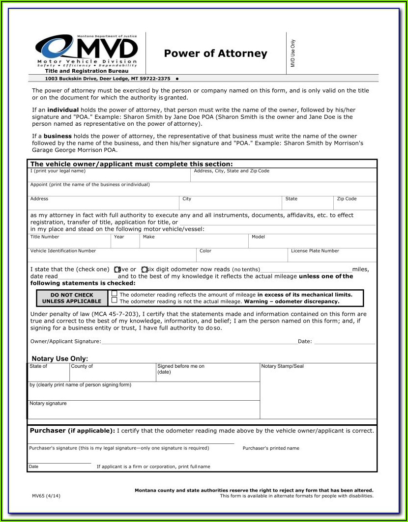 Montana Code Annotated 2011 Statutory Form Power Of Attorney