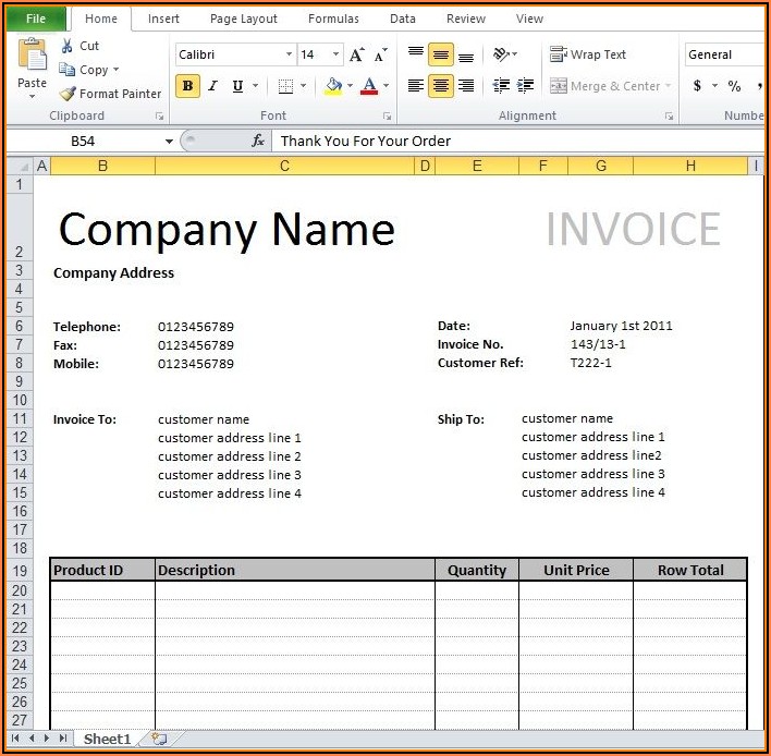Ms Word Sales Invoice Template