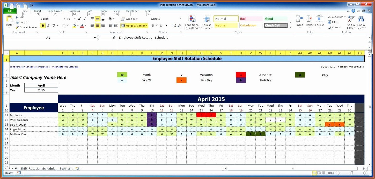 Multiple Employee Schedule Template