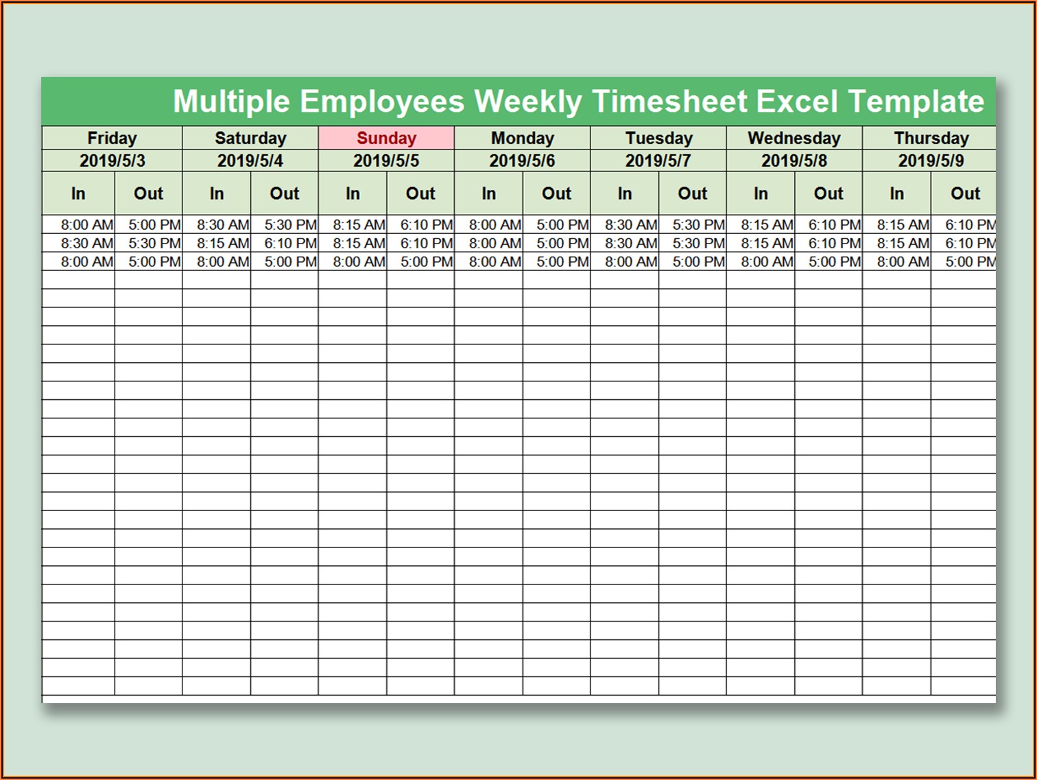 Multiple Employee Weekly Schedule Template Excel
