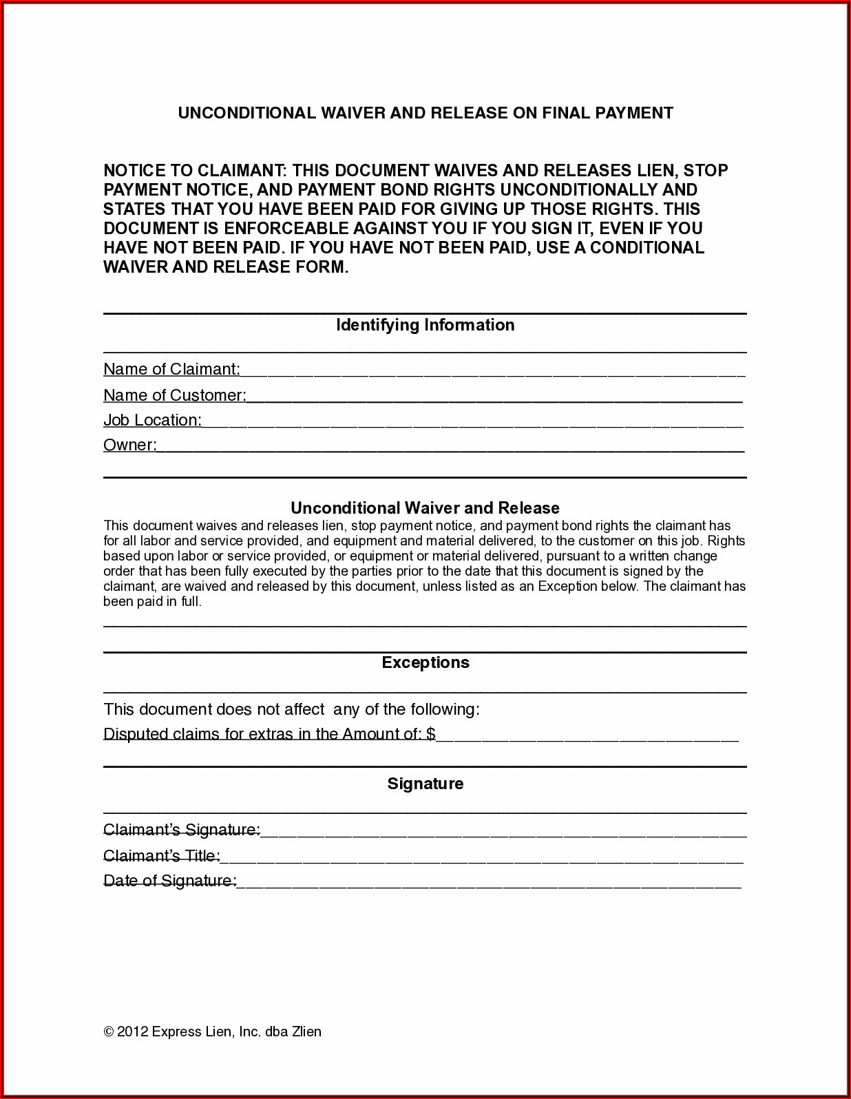 Oklahoma Lien Waiver Form