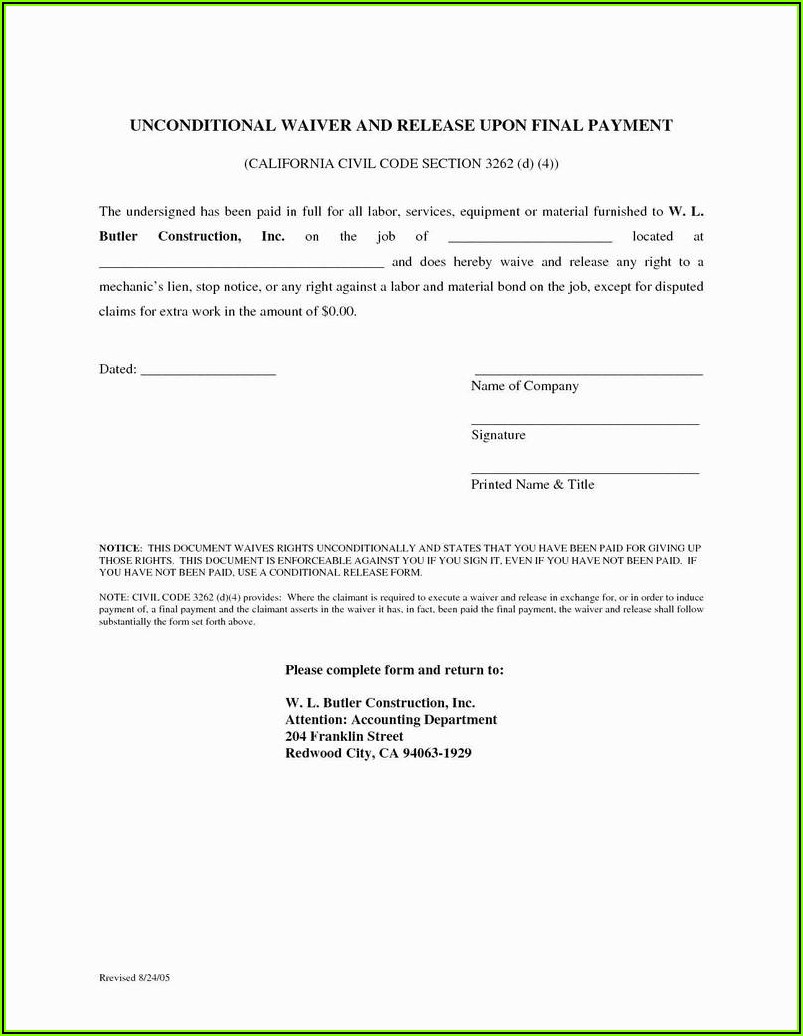 Partial Lien Waiver Form Indiana