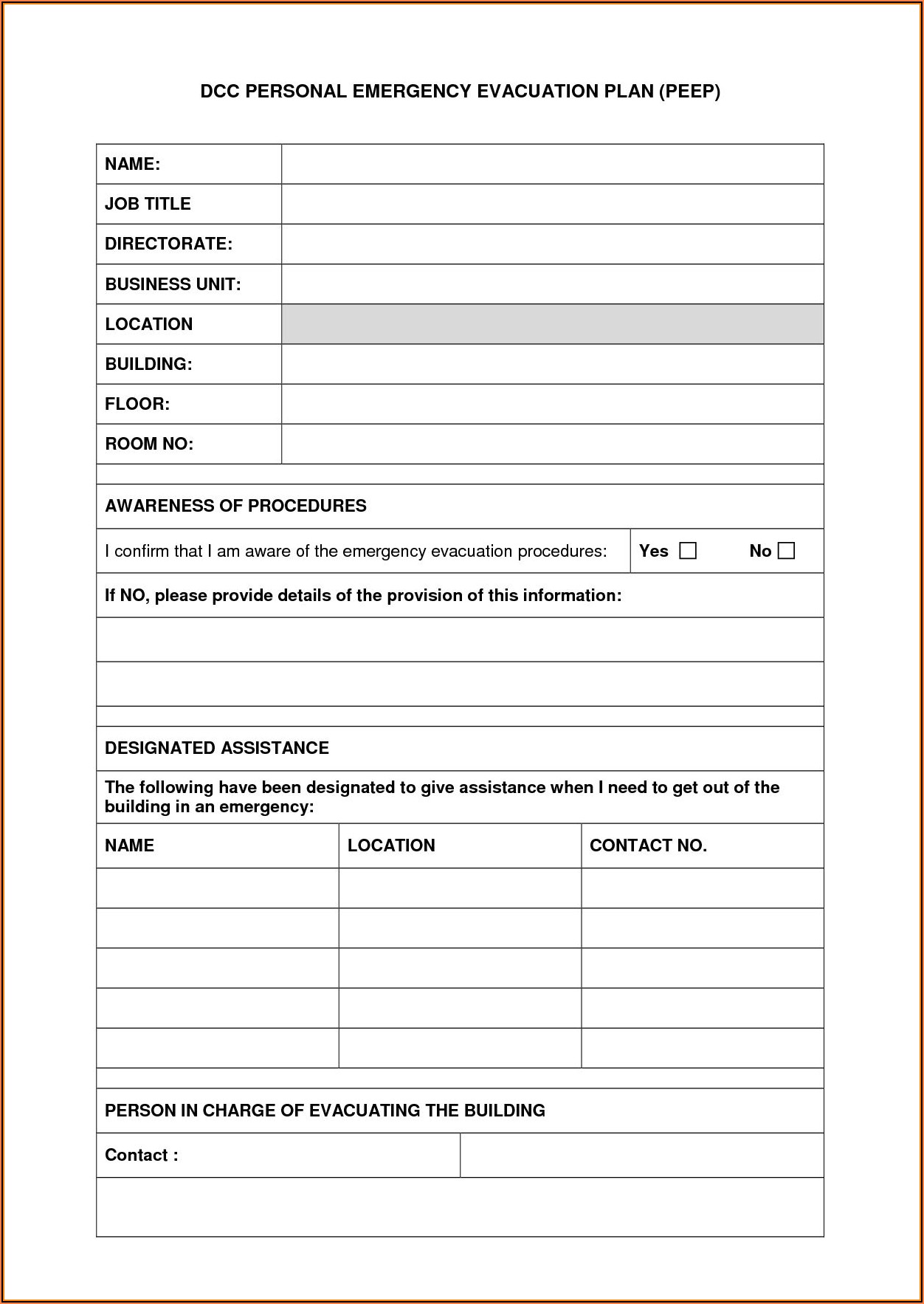 Personal Emergency Evacuation Plan Template For Schools