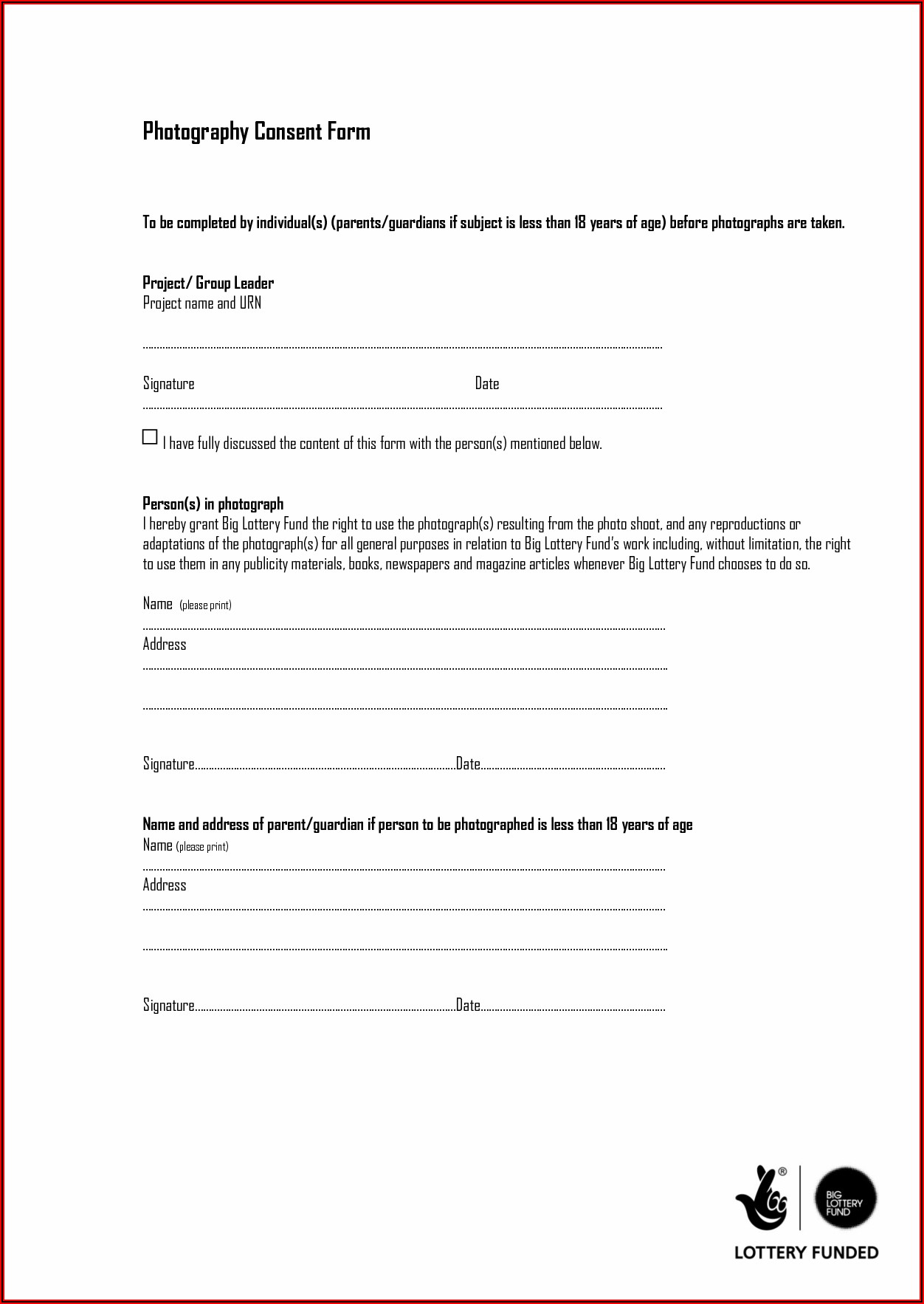 Photograph Consent Form Template