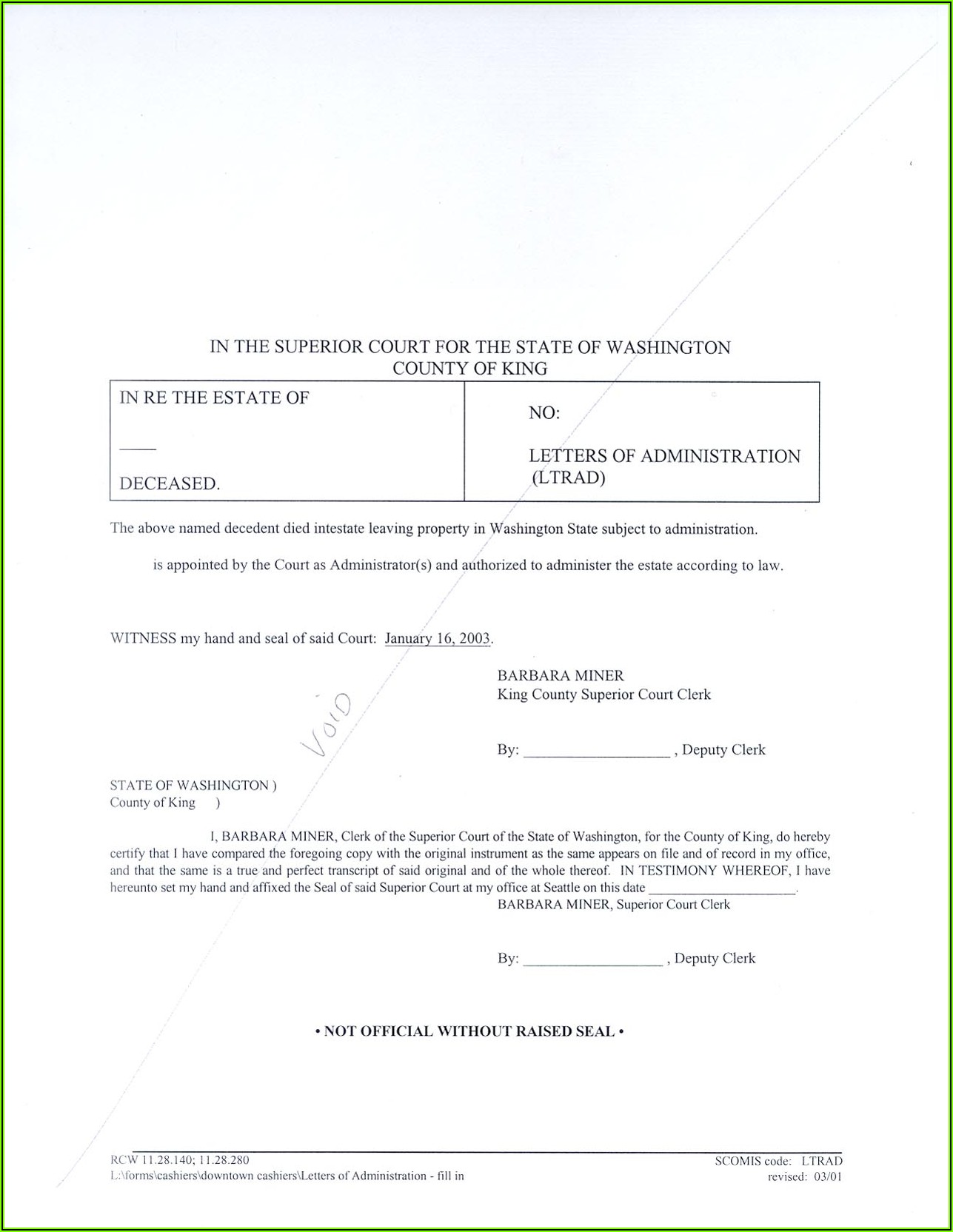 Probate Letters Of Administration Form