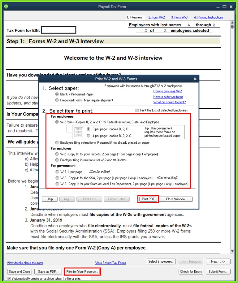 Quickbooks Online Compatible W 2 Forms