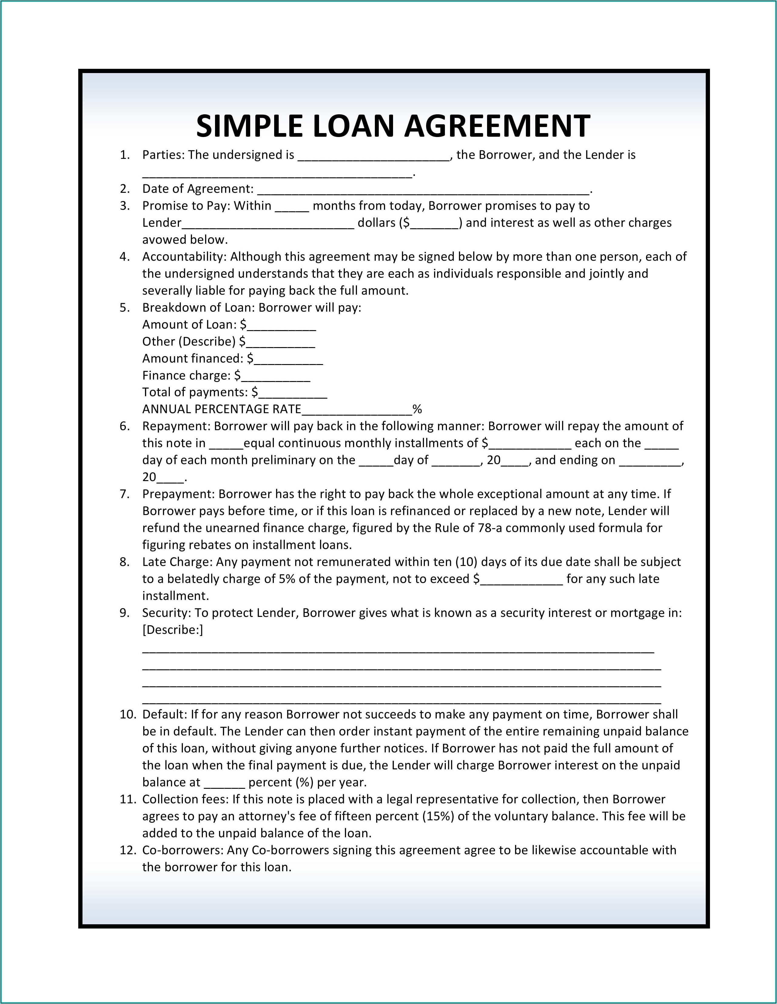 Simple Loan Agreement Template Pdf