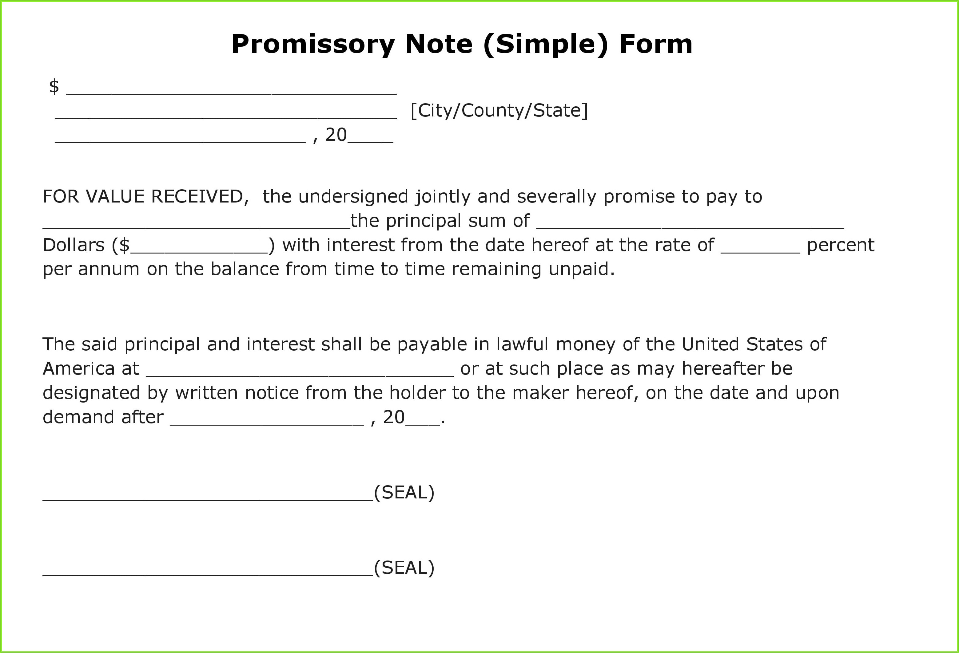 Simple Promissory Note Form