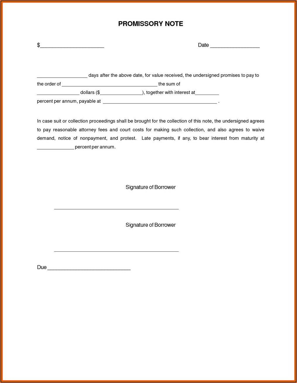 Simple Promissory Note Template