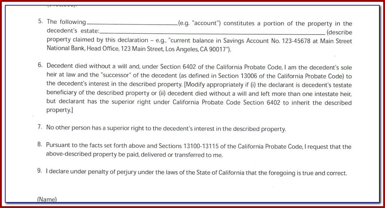 Small Estate Affidavit Form California 2017