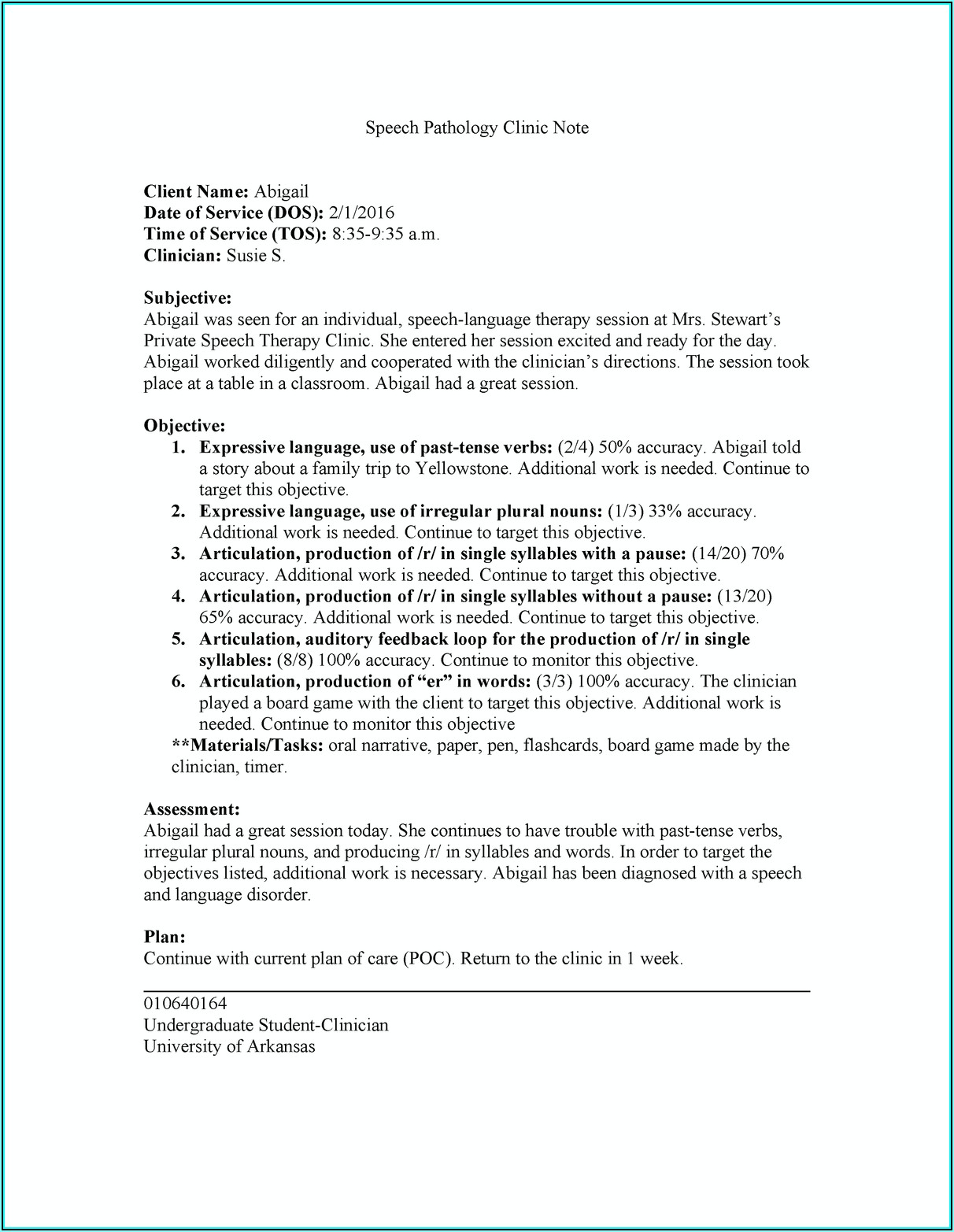 Soap Note Template Speech Therapy