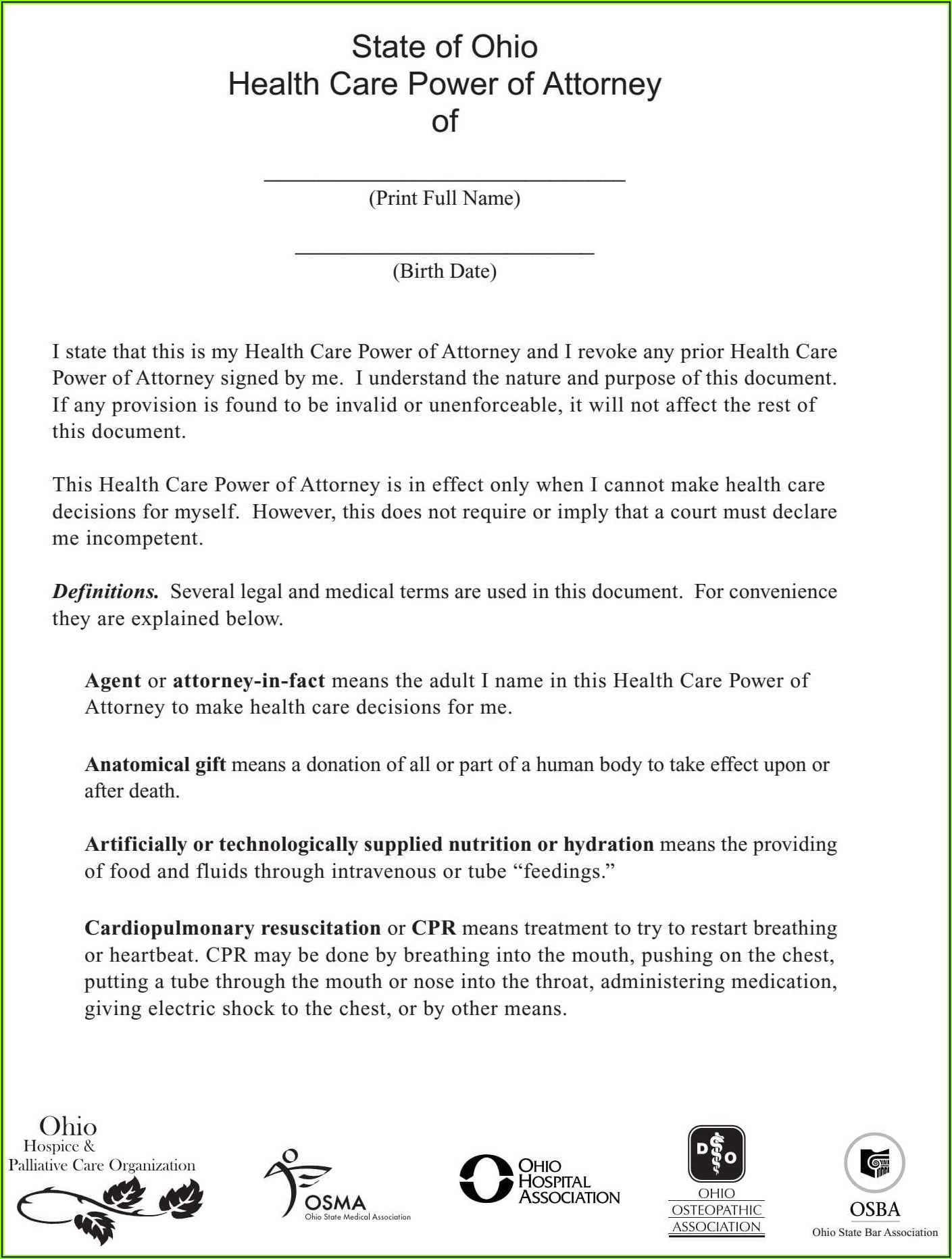State Of Ohio Durable Financial Power Of Attorney Form