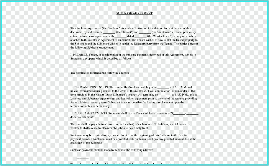 Sublease Agreement Word Document