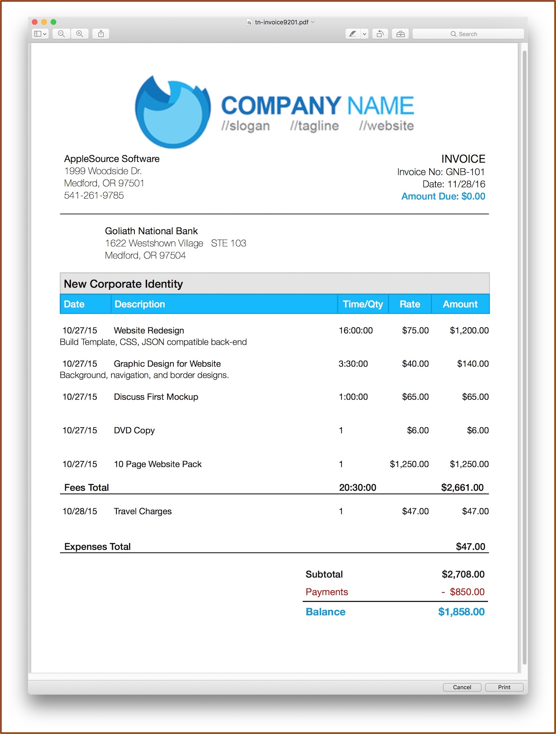 Templates For Billing Invoice