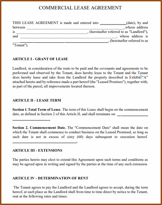 Texas Commercial Lease Agreement Template