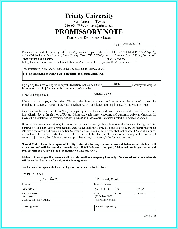Texas Real Estate Promissory Note Form
