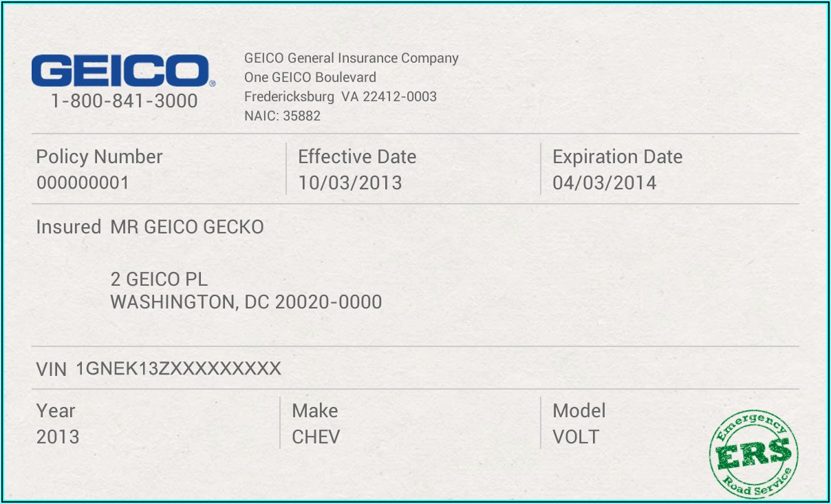 Vehicle Insurance Card Template
