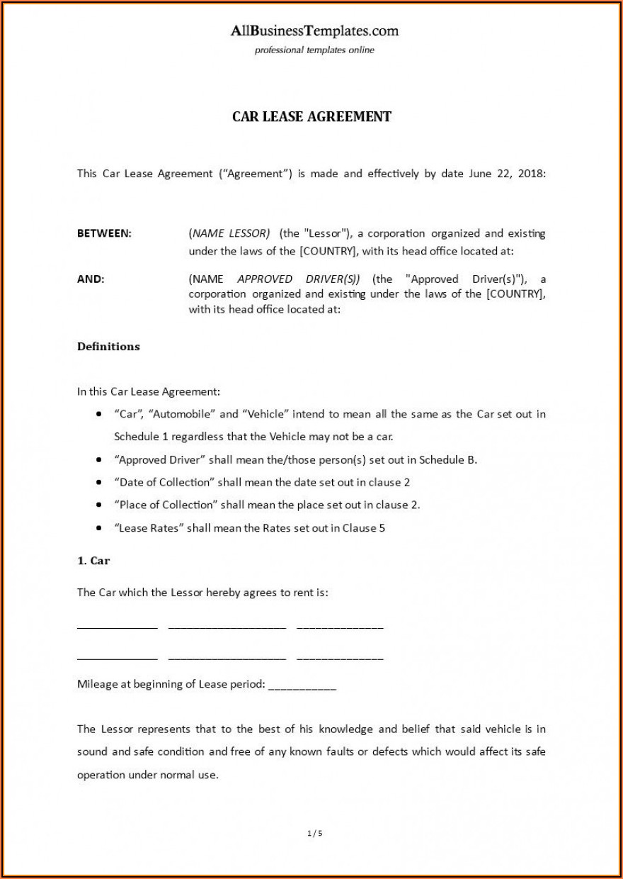 Vehicle Lease Contract Template