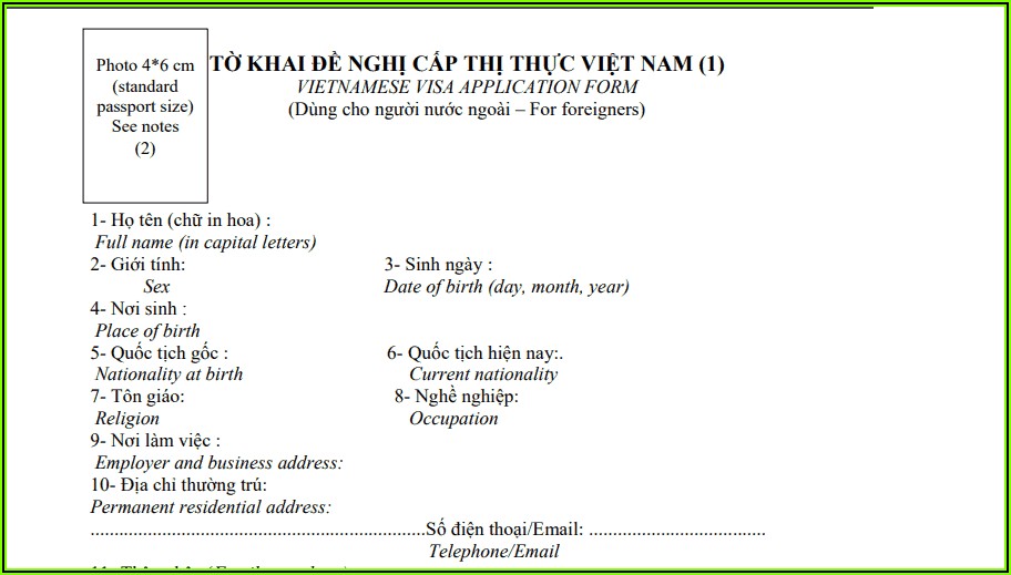 Vietnamese Visa Application Form 2019