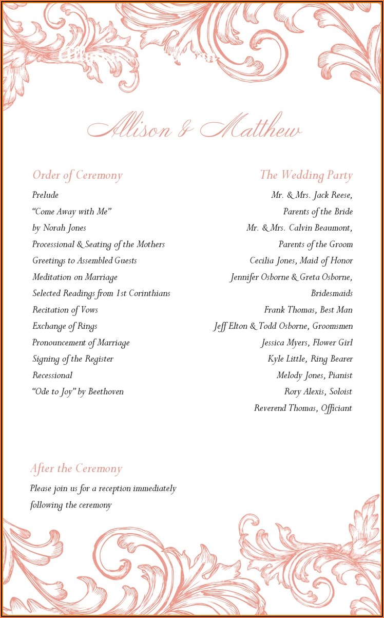 Wedding Ceremony And Reception Program Templates
