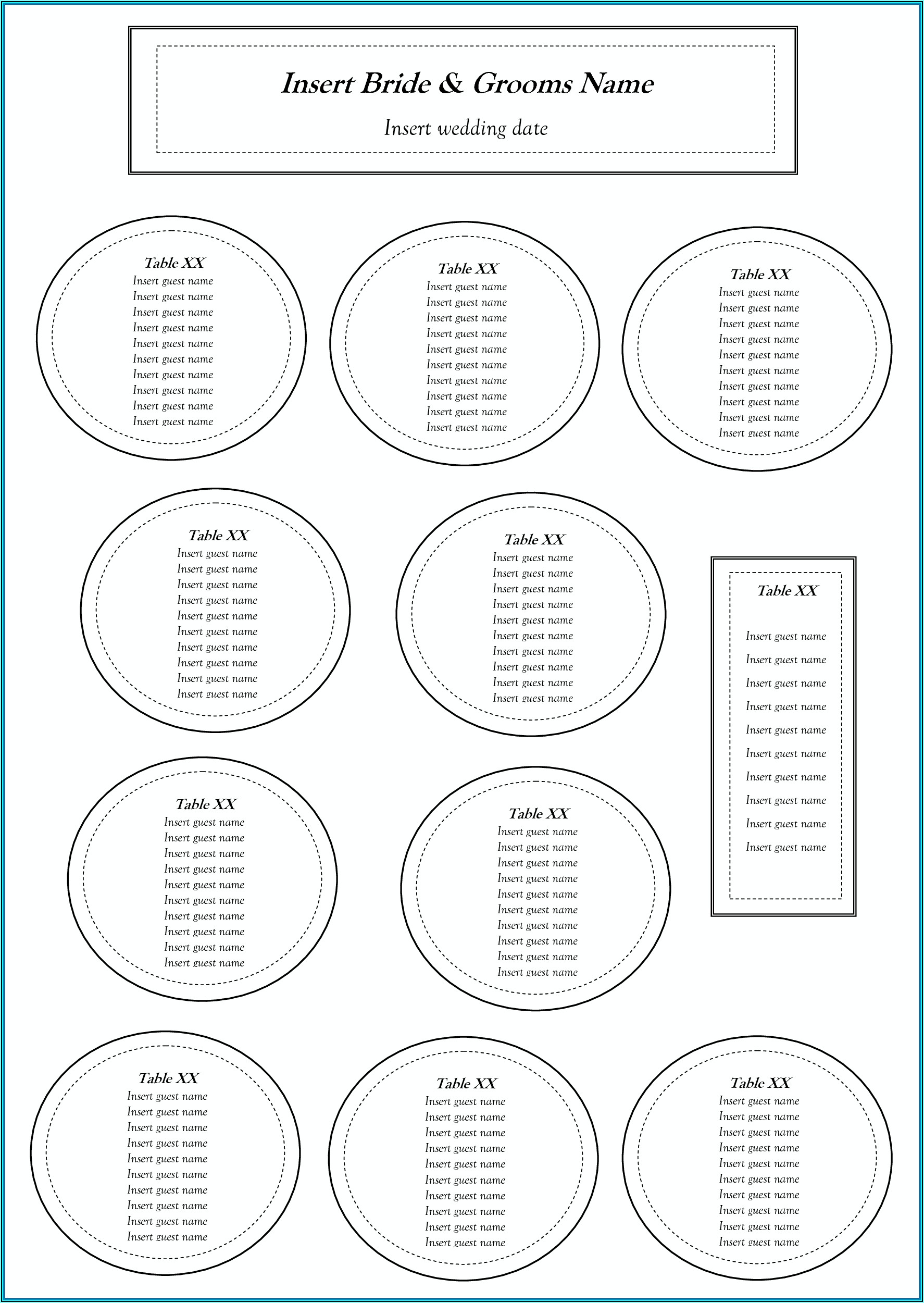 Wedding Reception Seating Chart Template Word