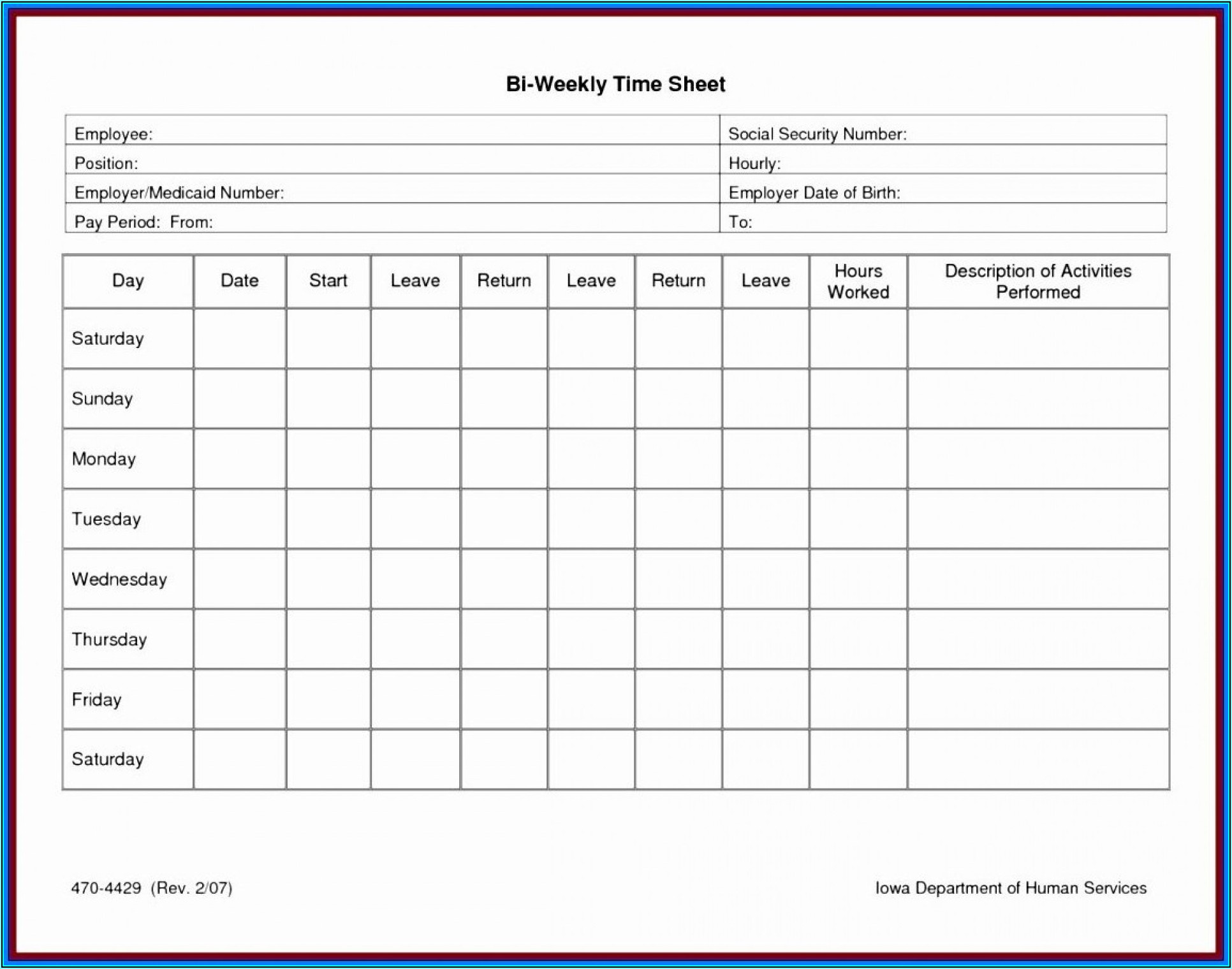 Weekly Timesheet Template For Multiple Employees