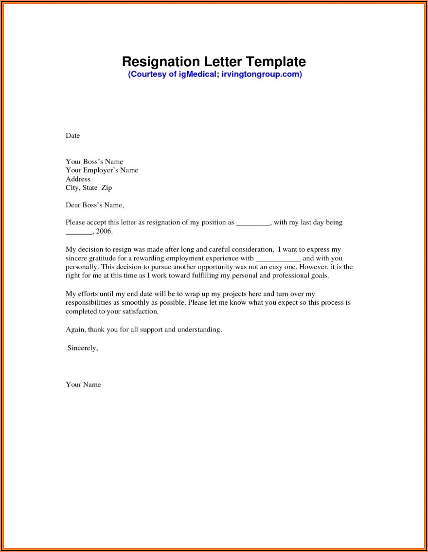Word Document Letter Of Resignation Template Free