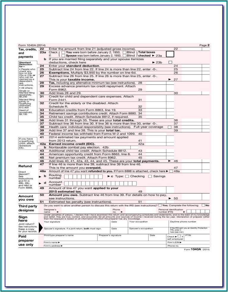 1040a Tax Form 2014