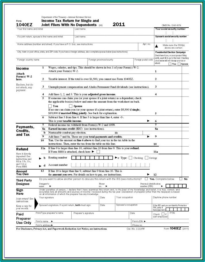 1040ez Tax Form Pdf